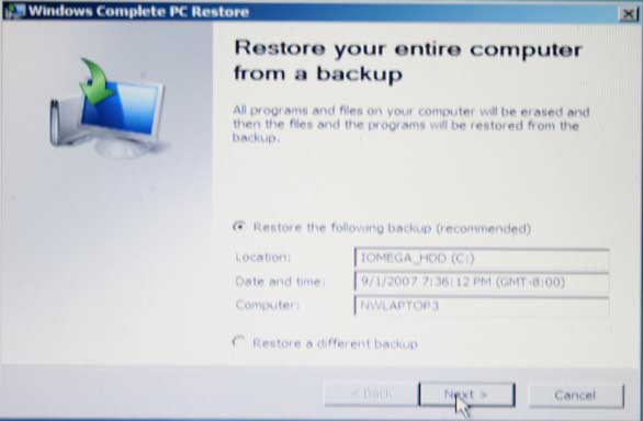 ������������� Complete PC Backup � Windows Vista