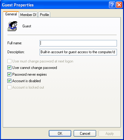 ��������� ������� ������ Windows XP
