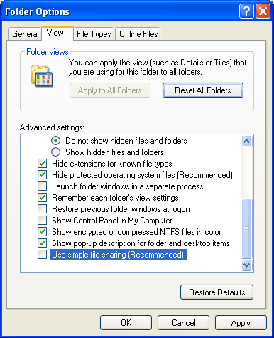��������� ������� ������ Windows XP