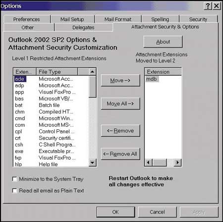 ��������� ������ ������������ ���������� � Attachment Options